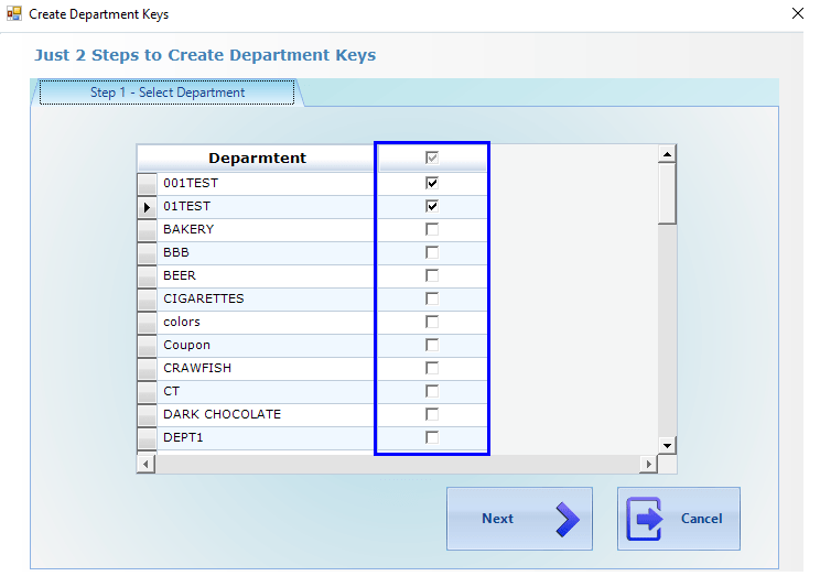 choose department